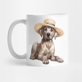 Watercolor Great Dane Dog in Straw Hat Mug